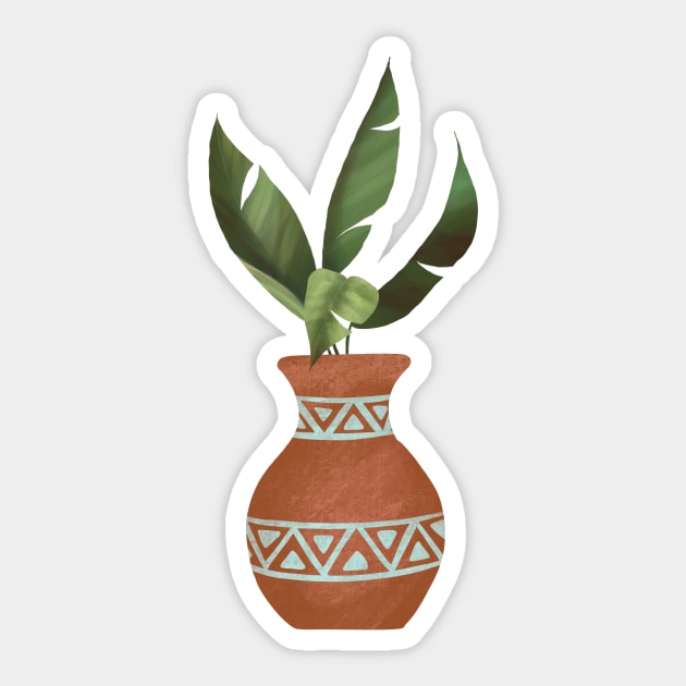 Banana Leave in Terracotta Pot Sticker by ChloesNook